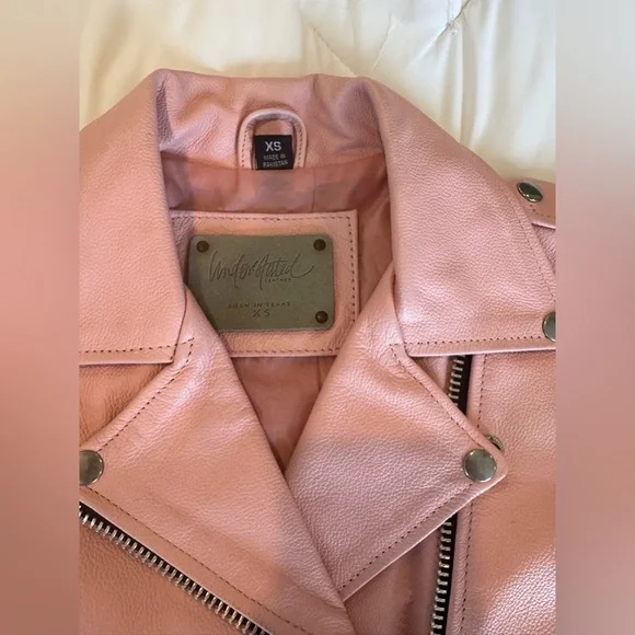 Understated Leather Pink Zipper Belted Collared Biker Jacket Women’s XS - Picture 12 of 13